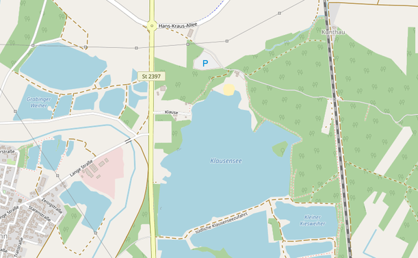 Eine Karte von Openstreetmap, wo man den Klausensee sieht.