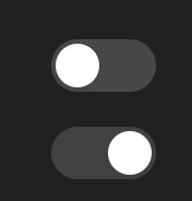 capture d'écran de deux switch en mode sombre sur les paramètres d'un compte Patreon : l'un des bouton est actif, l'autre pas, rien ne les distingue si ce n'est le côté où est le rond gris clair sur le fond gris sombre du switch