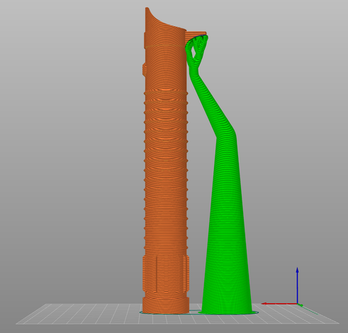 A screenshot of the sliced light saber hilt. The finger rest at the top is supported by a giant organic support tentacle.