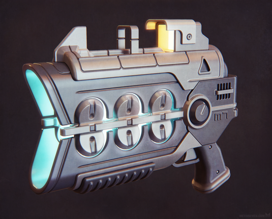 3D rendering of a science-fiction plasma gun design.