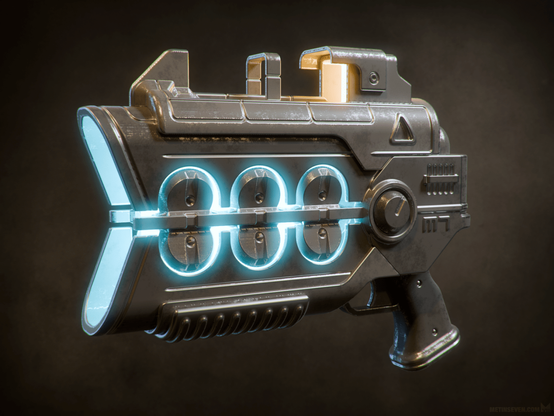 3D rendering of a science-fiction plasma gun design.