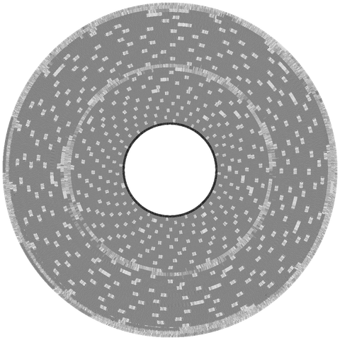 A graphical representation of the flux transitions which represent data on magnetic floppy disks, captured by the Applesauce Disk Controller from the disk titled Alaska Card Utilities Disk - Disk 1, Side A
