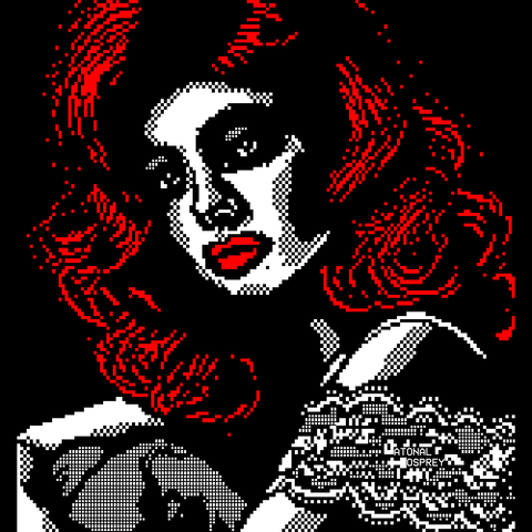 a red-haired woman poses in lipstick and lace