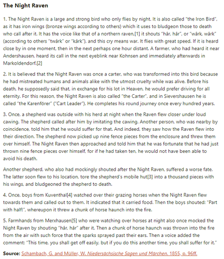 German folk tale "The Night Raven". Drop me a line if you want a machine-readable transcript!