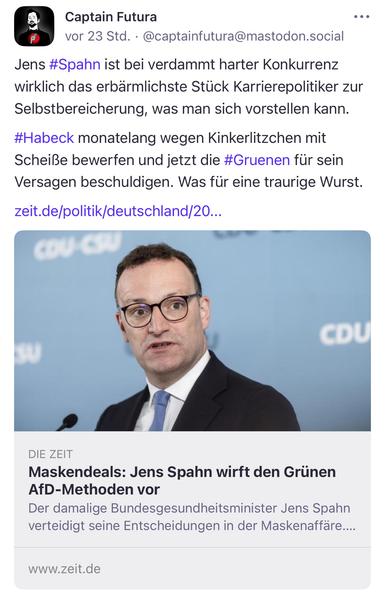 Das Bild zeigt Jens Spahn, ehemaliger Bundesgesundheitsminister der CDU, bei einer Pressekonferenz vor einem blauen Hintergrund mit dem Schriftzug “CDU–CSU”. Er trägt einen dunklen Anzug, weißes Hemd und eine hellblaue Krawatte. Mit ernster Miene spricht er in Mikrofone. Die Szene wirkt kontrolliert, doch im Kontext des Posts steht sie sinnbildlich für eine politische Fassade, hinter der Verantwortung verweigert und Schuld delegiert wird – ein Sinnbild für das Auseinanderdriften von Macht und Moral in der konservativen Politik.

⸻

🖼 Image Description (English):
The image shows Jens Spahn, former German Health Minister from the CDU party, during a press conference. He is dressed in a dark suit with a white shirt and a light blue tie, standing in front of a blue backdrop displaying “CDU–CSU”. He looks serious while speaking into microphones. In the context of the post, the image symbolizes the polished surface of a political system that avoids accountability and shifts blame – an emblem of the widening gap between power and integrity in conservative governance.🖖