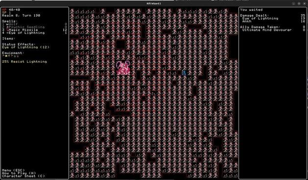 A screenshot of the game “rift wizard 2” where the whole playing area is filled with brain trees and the Ultimate Mind Devour. 
The reason this is interesting is that the mind devoured resists 100% of arcane damage, which is the damage that the brain trees do. However the player has the “Ankh” item which means that every turn any creature that is next to a minion will take 1 damage. This means that each turn this monster only takes 16 damage from all the brain trees.