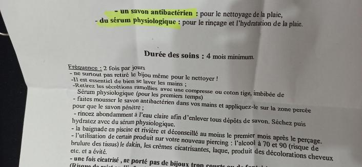 Feuille de soin sur laquelle est surlignée "un savon antibactérien"