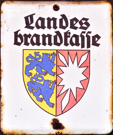 "Landesbrandkasse" (state fire insurance) in a black letter font, below is a coat of arms.
