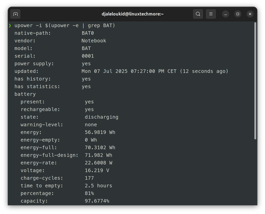 🔋 Check battery status from the terminal