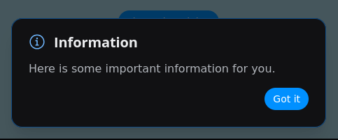 Info variant of the AlertDialog component