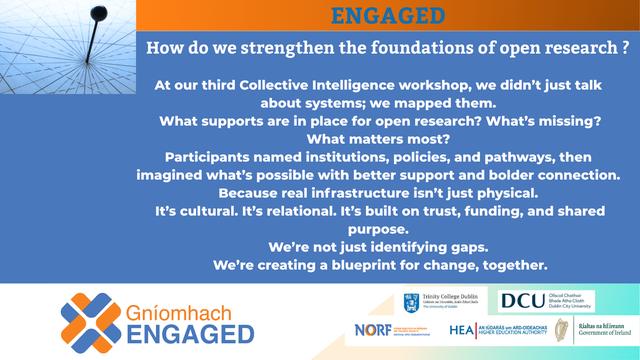 How We Strengthen the Foundations of Open Research

At our third workshop, we didn’t just talk about systems—we mapped them.
What supports are in place for open research? What’s missing? What matters most?

Participants named institutions, policies, and pathways—then imagined what’s possible with better support and bolder connection.

Because real infrastructure isn’t just physical.
It’s cultural. It’s relational. It’s built on trust, funding, and shared purpose.

We’re not just identifying gaps.
We’re creating a blueprint for change—together.

This is how we strengthen the foundations of open research.

#OpenResearch #ResearchInfrastructure #PublicEngagement