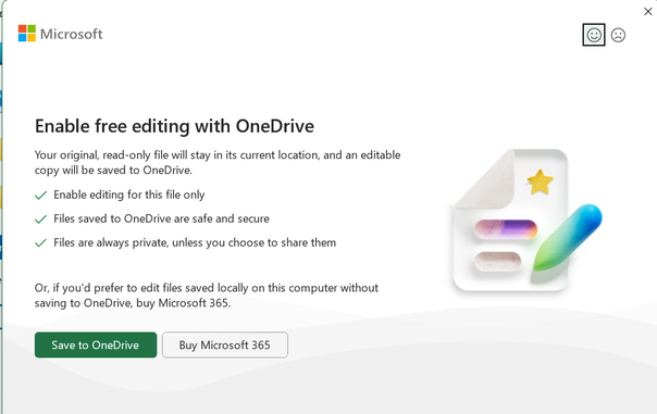A Microsoft message inviting me to Enable free editing with OneDrive