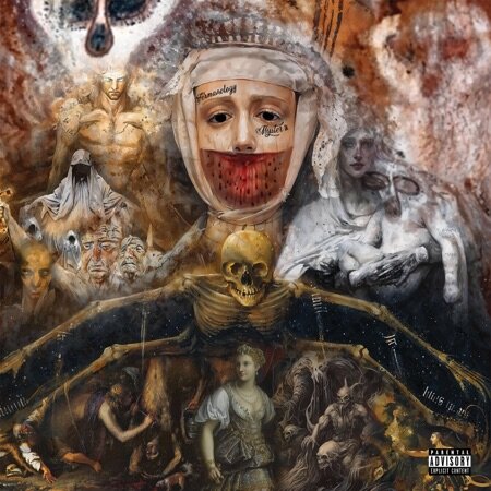 Album artwork for Terminal Illness by Termanology, featuring a surreal and haunting collage of classical paintings, skeletons, and masked faces. The piece combines Renaissance-inspired elements with dark, dreamlike imagery to evoke themes of mythology and mortality.