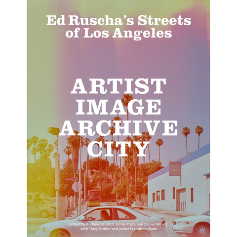 The cover image of an online book with the text "Ed Ruscha’s Streets of Los Angeles: ARTIST IMAGE ARCHIVE CITY"

In the background is a photo of a car from the 1970s with rectangular buildings and palm trees in the distance