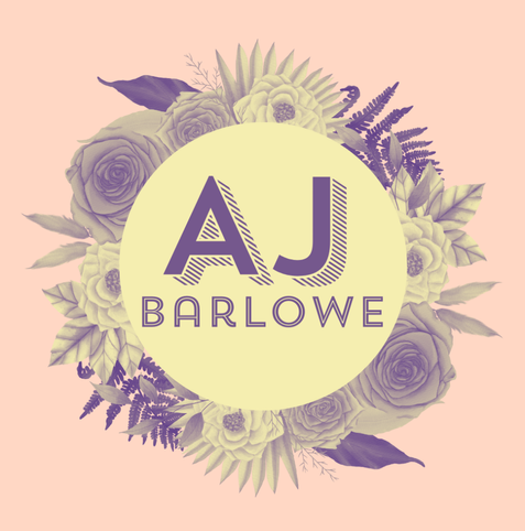 peach and yellow author logo, with AJ Barlowe in the central circle.