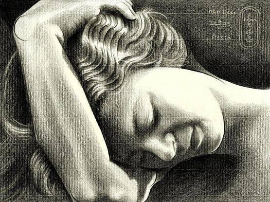 Portraiture

This graphite pencil drawing ‘Neo Deco – 07-07-25’ shows Ms Granatouroff’s portrait only. Well, a bit of her arm but I this time I wanted something different than a nude. Last drawing was fine and proved to be succesful though. However, when I am attracted to a model I want to show more aspects of her. Through this portrait I want to demonstrate how a portrait can be sensual too. The image was captured by photographer Ergy Landau by whom I was also inspired two drawings back. Obviously Assia’s hair claimed a prominent role this time as well and I felt I truely could add some value. It was only at the beginning of this drawing I saw I already drew her hair last year. Dora Maar’s interpretation converged into one of my own, becoming ‘Neo Deco – 08-10-14’. So now I finally know who this beautiful actually woman is.

Effortlessly

I was quite satisfied with last drawing, you know. Fabriano Ingres paper proved to be a true asset in my attempts to create ‘open forms’. Through the grainy structure of the paper I found the essentials of a good portrait. In my opinion it lies in spontaneity. Not taken up as a tool but as a result of great motivation. Becoming in love with a model does that. Hence, capturing her features became very easy, almost effortlessly. Almost as if I knew I didn’t have to elaborate her facial expression with many nifty graphite pencil tricks.