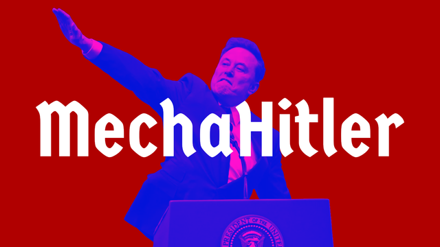 Musk doing his Nazi salute. Caption: MechaHitler.