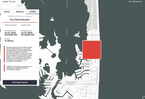 screenshot from Aloft app of an overhead map of the Delaware side of Fenwick Island near Rehoboth beach.

and tada fenwick island doesn't need LAANC. north of this area is a state park which requires a permit and insurance for up to 3M in damages and let me tell you if my <250s i am willing to travel with could, they absolutely would do 3M in damage as quickly as possible.