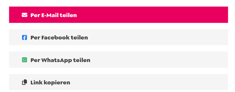 Screenshot der Optionen zum Teilen von Campact-Kampagnen mit den Optionen: a) per E-Mail, b) per Facebook, c) per WhatsApp und d) Link kopieren