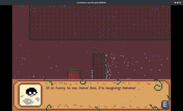 Spooky anemoi says in dialogue box: “It is funny to me. Haha! See, I’m laughing! Hahaha!”

Lots of rain and wind particles can be seen as well as spikes on the walls