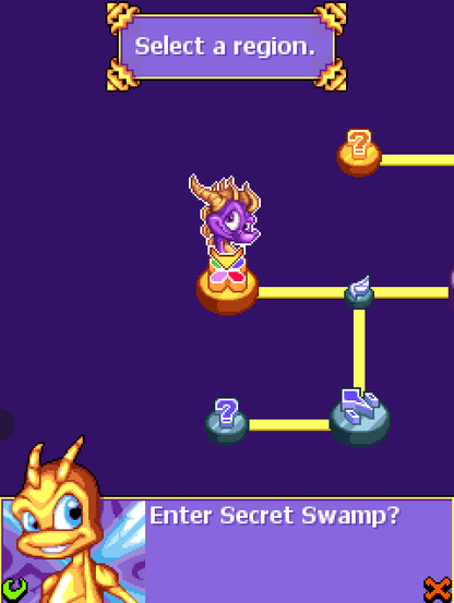 Screenshot of Legend of Spyro A New Beginning for mobile showing that I unlocked the secret level Secret Swamp, which you can do by collecting all breath upgrades.