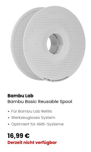 Bambu Lab
Bambu Basic Reusable Spool
For Bambu Lab refills
Tool-free system
Optimized for AMS systems
16,99 €
Currently not available