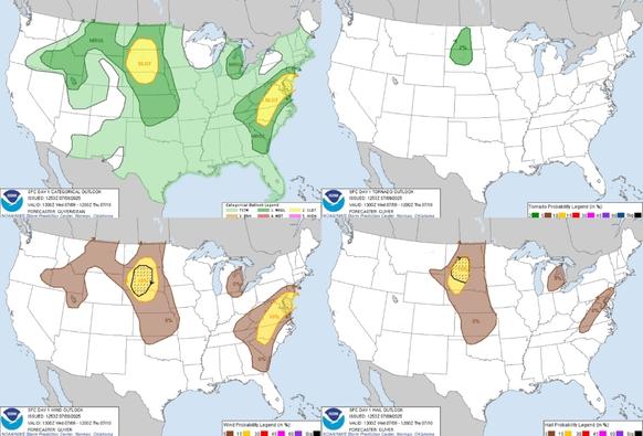 Scattered damaging winds are possible this afternoon to early evening from parts of the Carolinas to the Mid-Atlantic. Large hail and severe wind gusts are also possible across parts of the northern/central Plains late this afternoon into evening. #WeatherAwareDay #weather #wx #SPC #TheOutpost #SevereWeather 

Heavy Rain is Likely Across the Mid-Atlantic States Today Along With Potentially Damaging Wind Gusts; Critical Fire Weather in the Great Basin
Scattered strong to severe thunderstorms are expected today across the Mid-Atlantic and forecast to contain heavy to excessive rainfall. Numerous instances of flash flooding are possible in southern Virginia and north-central North Carolina. Severe thunderstorms are also possible across the northern Great Plains today. Elevated to Critical Fire Weather located across the Intermountain West.