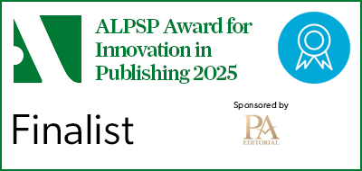 badge reading "ALPSP Award for Innovation in Publishing 2025 - Finalist"