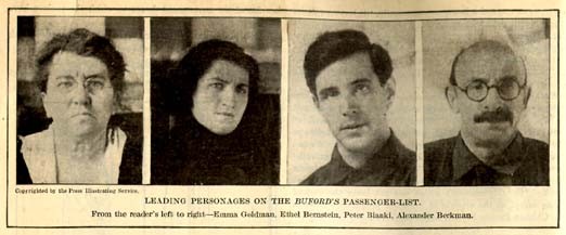 Leading Personages on The Buford's Passenger-List Emma Goldman, Ethel Bernstein, Peter Bianki, Alexander Berkman. By Press Illustrating Service - Press Illustrating Service, Public Domain, https://commons.wikimedia.org/w/index.php?curid=9503421