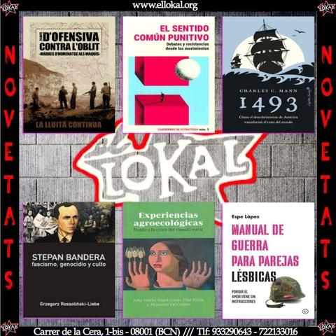 Imatges de les portades de llibres que recomanem en el present fil amb el logotip del Lokal al mig i la paraula Novetats als costats
