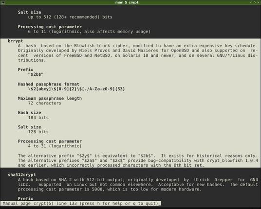 "man 5 crypt" donde se muestra la sección de bcrypt