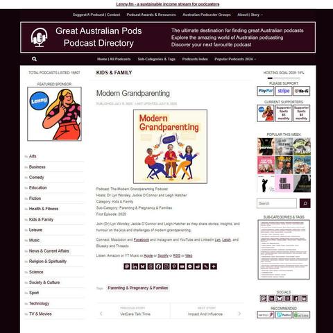 The Modern Grandparenting Podcast
Screenshot of the podcast listing on the Great Australian Pods website