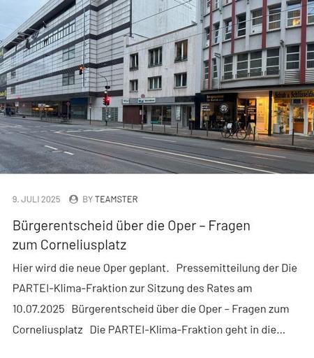 Zu sehen ist eine Totale der Seitenstraße am Wehrhahn, wo die zukünftige Oper entstehen soll.