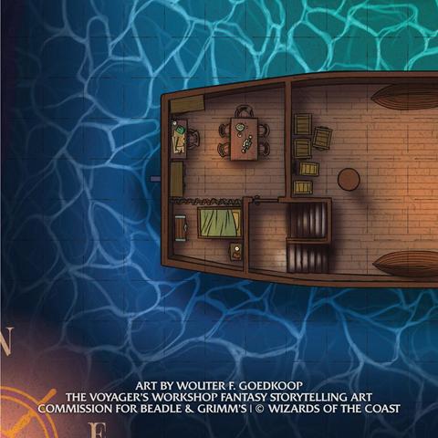 Closeup of a ship battle map created for Beadle & Grimm’s D&D DMG Map Collection.