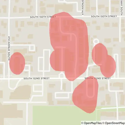 A map showing the location of the outage, centered around 5th Lane South in the Highline area of Burien.
