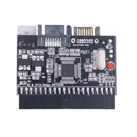Ome.of those *"bidirectional"* IDE<=>SATA adaptors with a female IDE connector at the botton and two SATA ports at the top.

These ports can't be used at the same time.