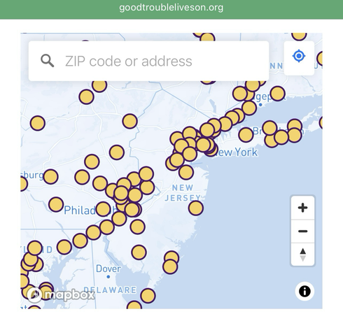 Map showing locations of the “Good Trouble Lives On” protests to be held in New Jersey on Thursday, July 17th, 2025.
