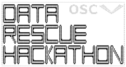 ASCII Art showing „Data Rescue Hackathon“ and a stylized LM Open Science Center logo