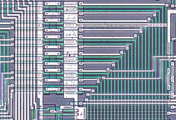 Driver section of the microcode PLA, showing beefy inverters.