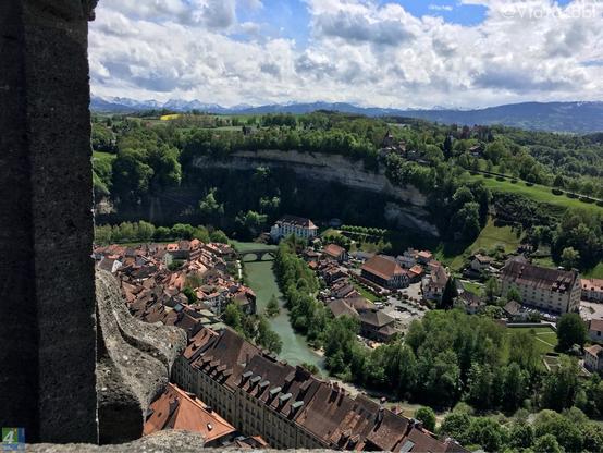 View of the city from the top to the tower of Cathédrale Saint-Nicolas, Fribourg, Switzerland, ViaJacobi