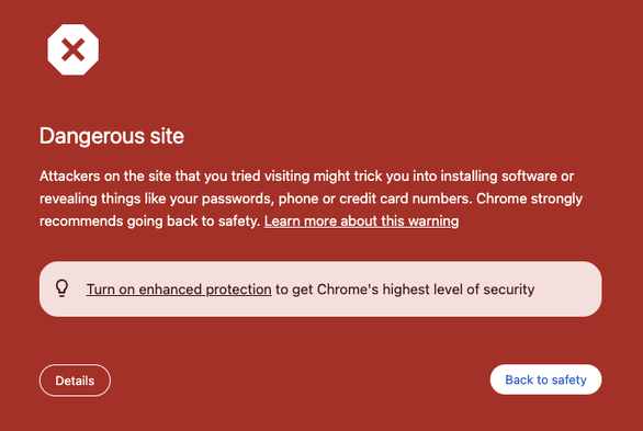 Red warning about a dangerous domain