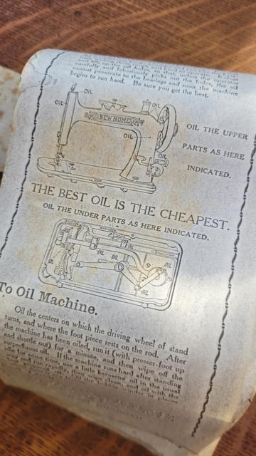 Old printed instructions for antique New Home Sewing machine, mold damaged