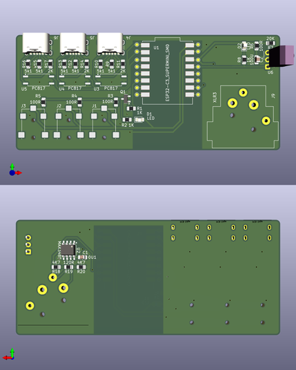 kicad 3d renders of a small PCB, sorry not sure how to meaningfully describe it.