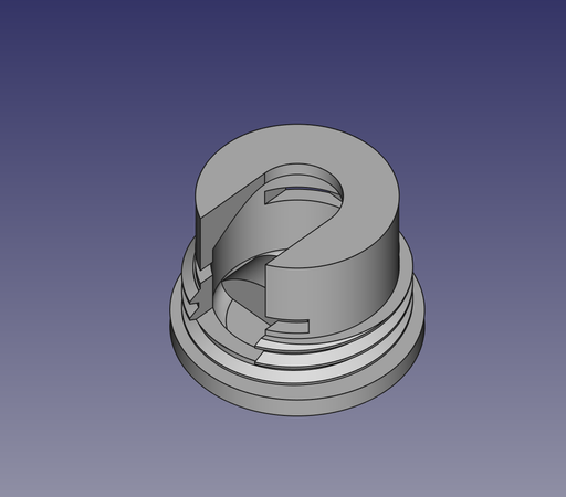 The screenshot shows the stopper that can be screwed into the hilt of the light saber.
A structure will hold a small PCB with three LEDs in place. A coin socket in the bottom has been added to allow applying torque.