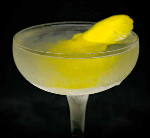 The cocktail itself in a chilled coupe and garnish with a lemon twist