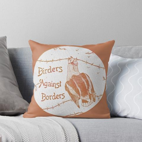 Pillow with the Birders against Borders logo