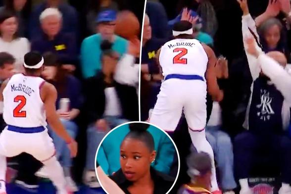 Jennifer Hudson hit in face with ball, crashed into by Knicks player