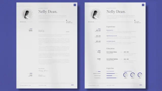 Elegant InDesign Resume Template with Cover Letter and Blue Accents by Wavebreak Media in US Letter and A4