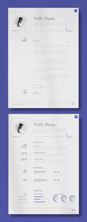 Elegant InDesign Resume Template with Cover Letter and Blue Accents by Wavebreak Media in US Letter and A4