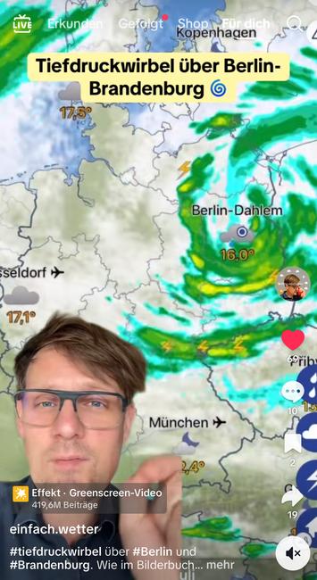 Regen Tiefdruck Wirbel dreht sich genau über berlin Brandenburg Satelliten karte